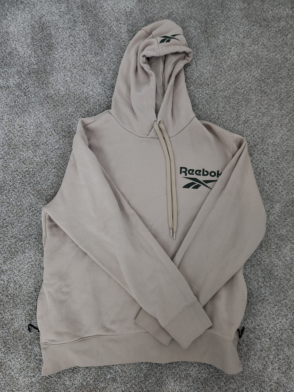 Reebok Taupe Pullover Hoodie with Dark Green Logo
